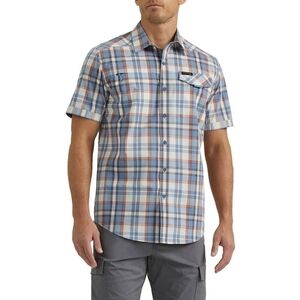 Men's Plaid Short Sleeve Shirt - Blue and White
